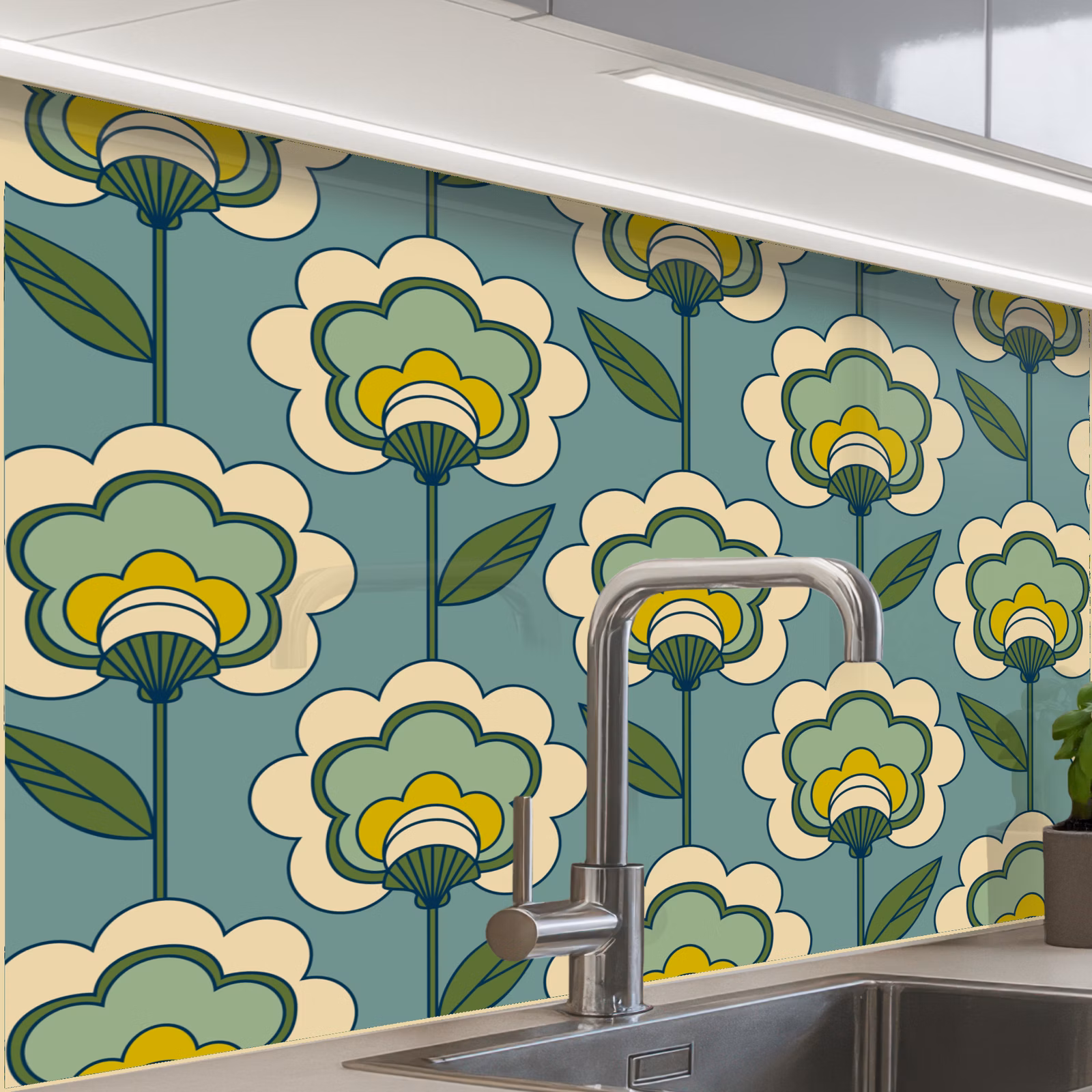 Revestimiento cocina - Retro - Diseño - Años 70 - Flor — 1