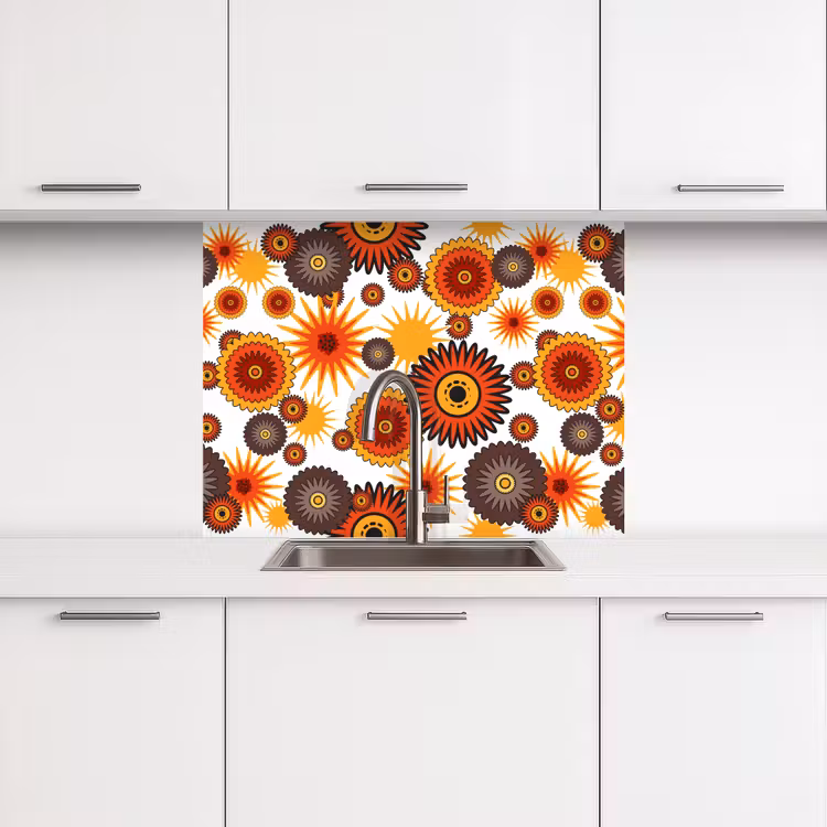 Revestimiento cocina - Diseño - Retro - Naranja - Flores — 3