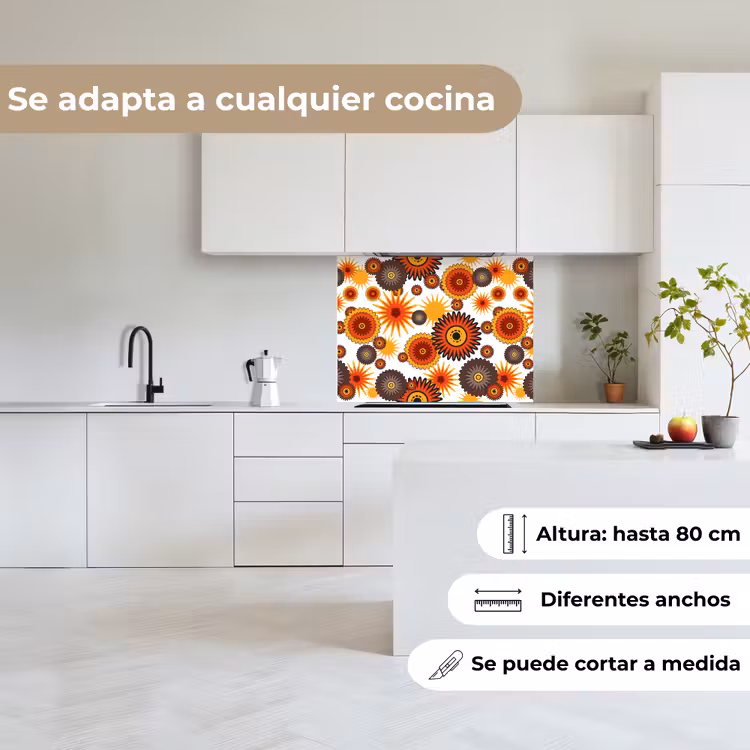 Revestimiento cocina - Diseño - Retro - Naranja - Flores — 6