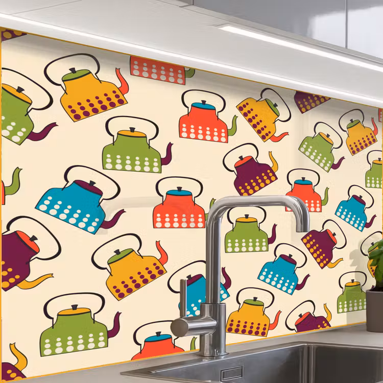 Revestimiento cocina - Diseño - Retro - Tetera - Colores — 1