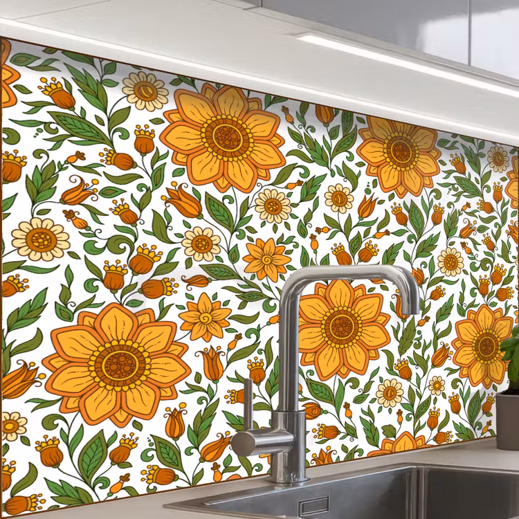 Revestimiento cocina - Flores - Naranja - Diseño — 1