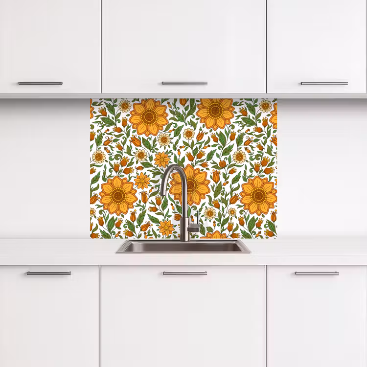 Revestimiento cocina - Flores - Naranja - Diseño — 3