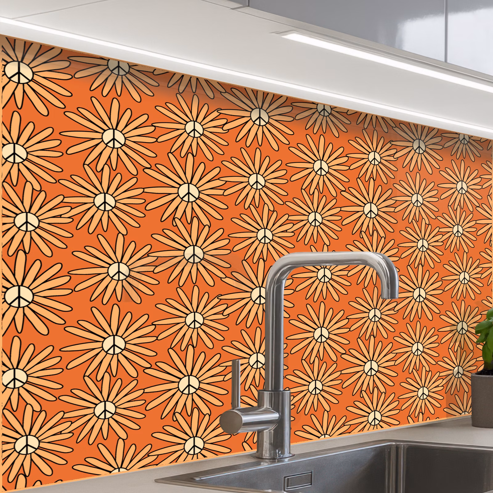 Revestimiento cocina - Vintage - Patrones - Flores - Naranja — 1