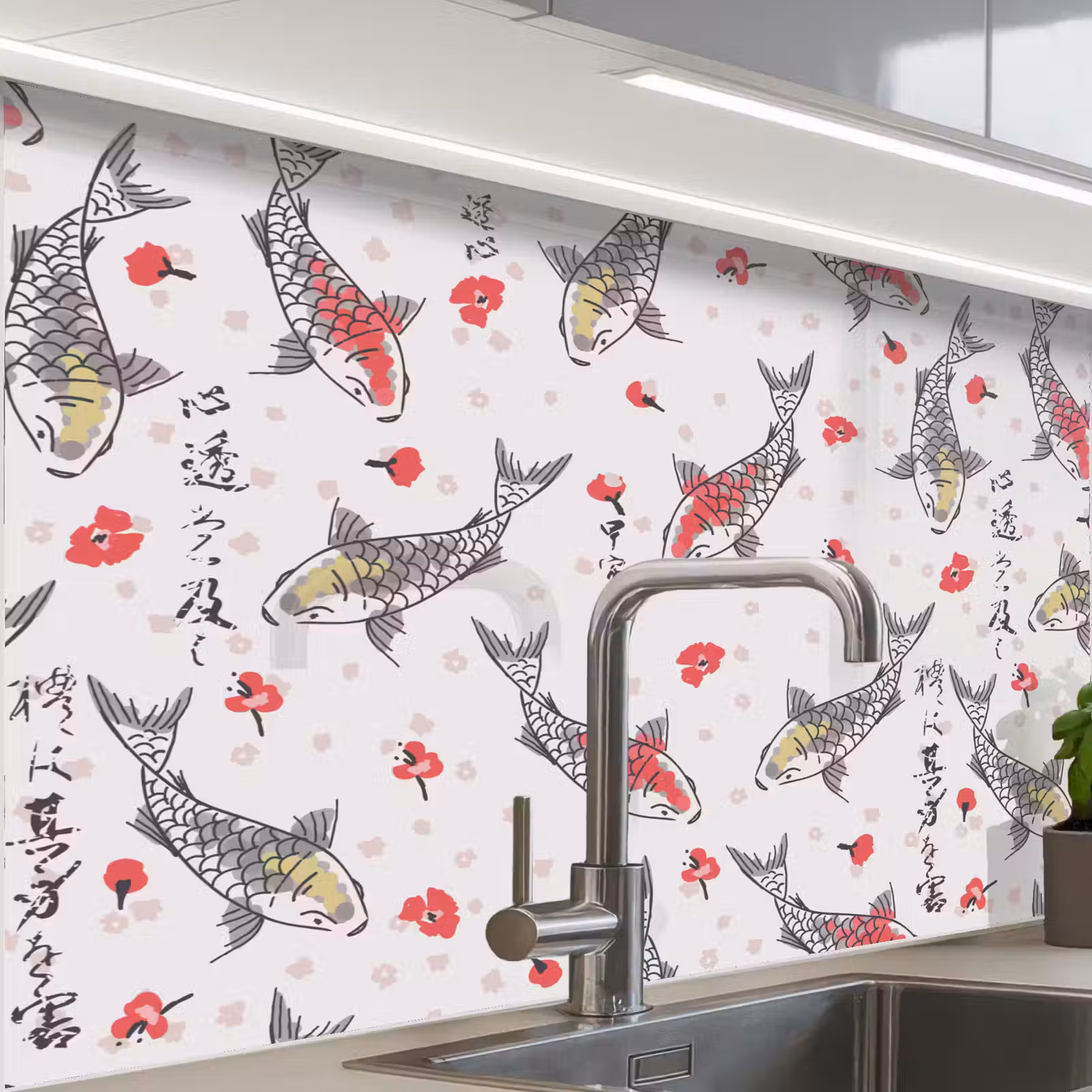 Revestimiento cocina - Peces - Koi - Flores - Patrones — 1