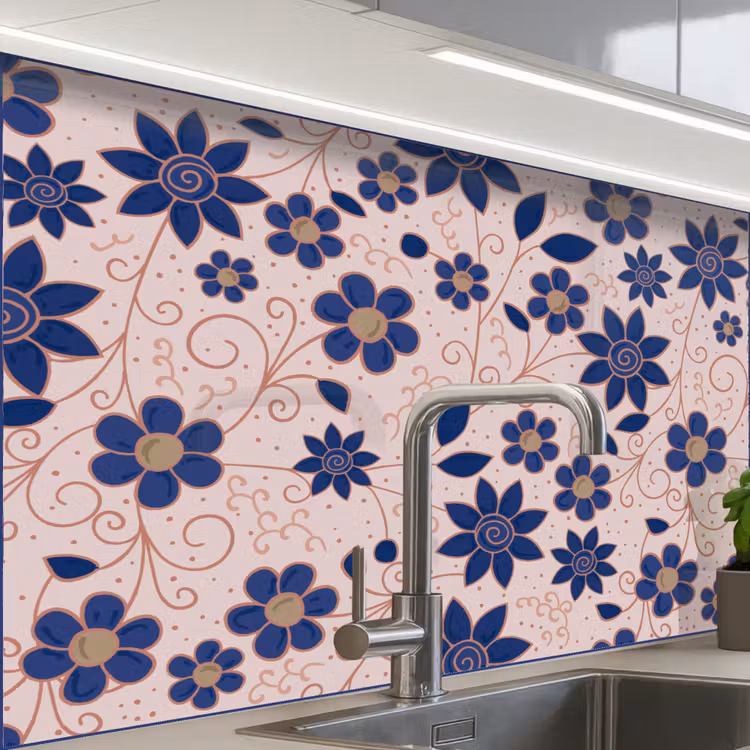 Revestimiento cocina - Flores - Azul - Japón - Patrones — 1