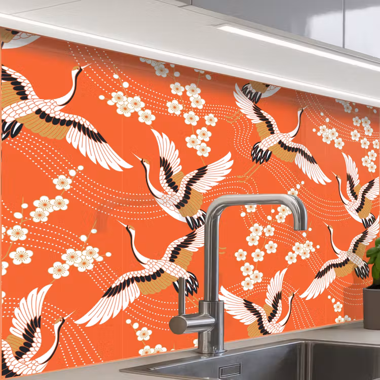 Revestimiento cocina - Grulla - Sakura - Patrones - Japonés — 1