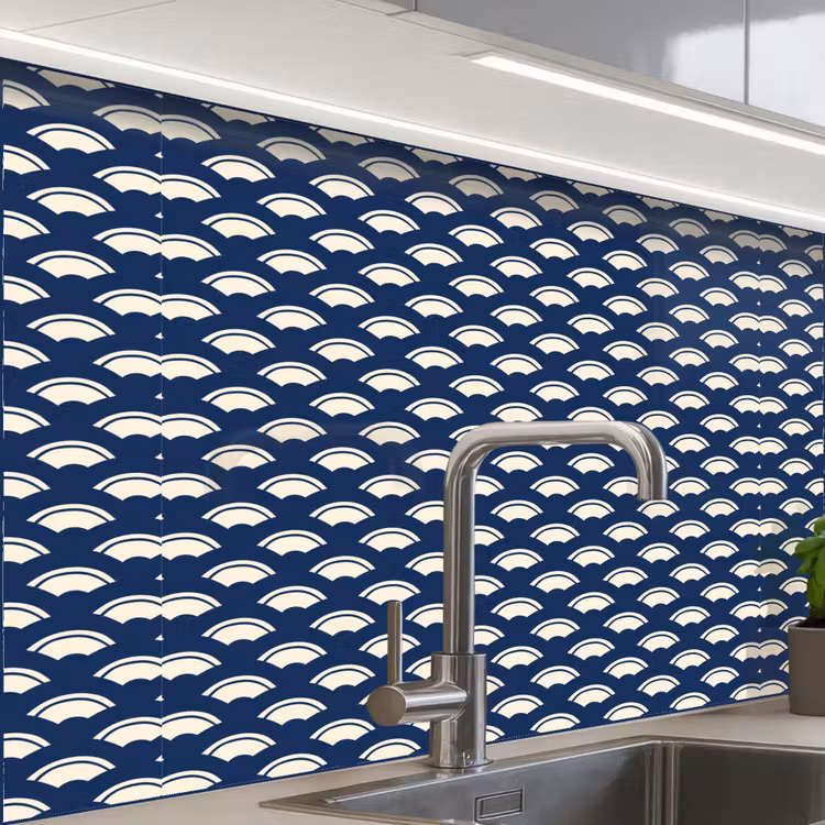Revestimiento cocina - Japonés - Azul - Blanco - Patrones — 1
