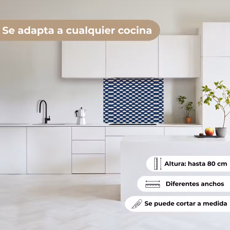Revestimiento cocina - Japonés - Azul - Blanco - Patrones — 6