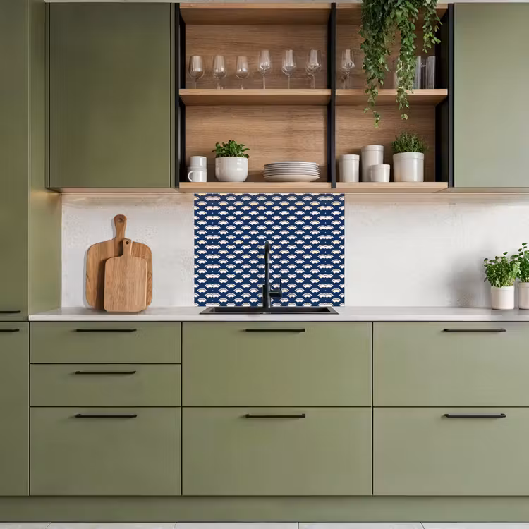 Revestimiento cocina - Japonés - Azul - Blanco - Patrones — 7