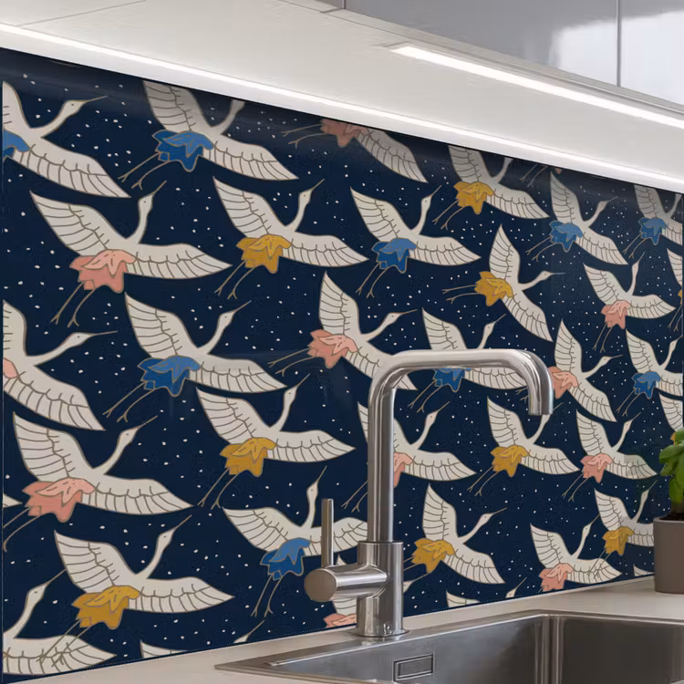 Revestimiento cocina - Pájaros - Noche - Japón - Patrones — 1