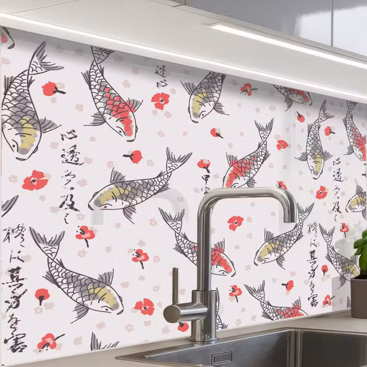 Revestimiento cocina - Peces - Koi - Flores - Patrones — 1