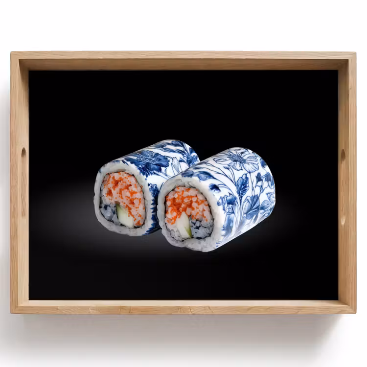 Bandeja - Sushi - Azul de Delft - Arroz - Pescado - Elegante — 1