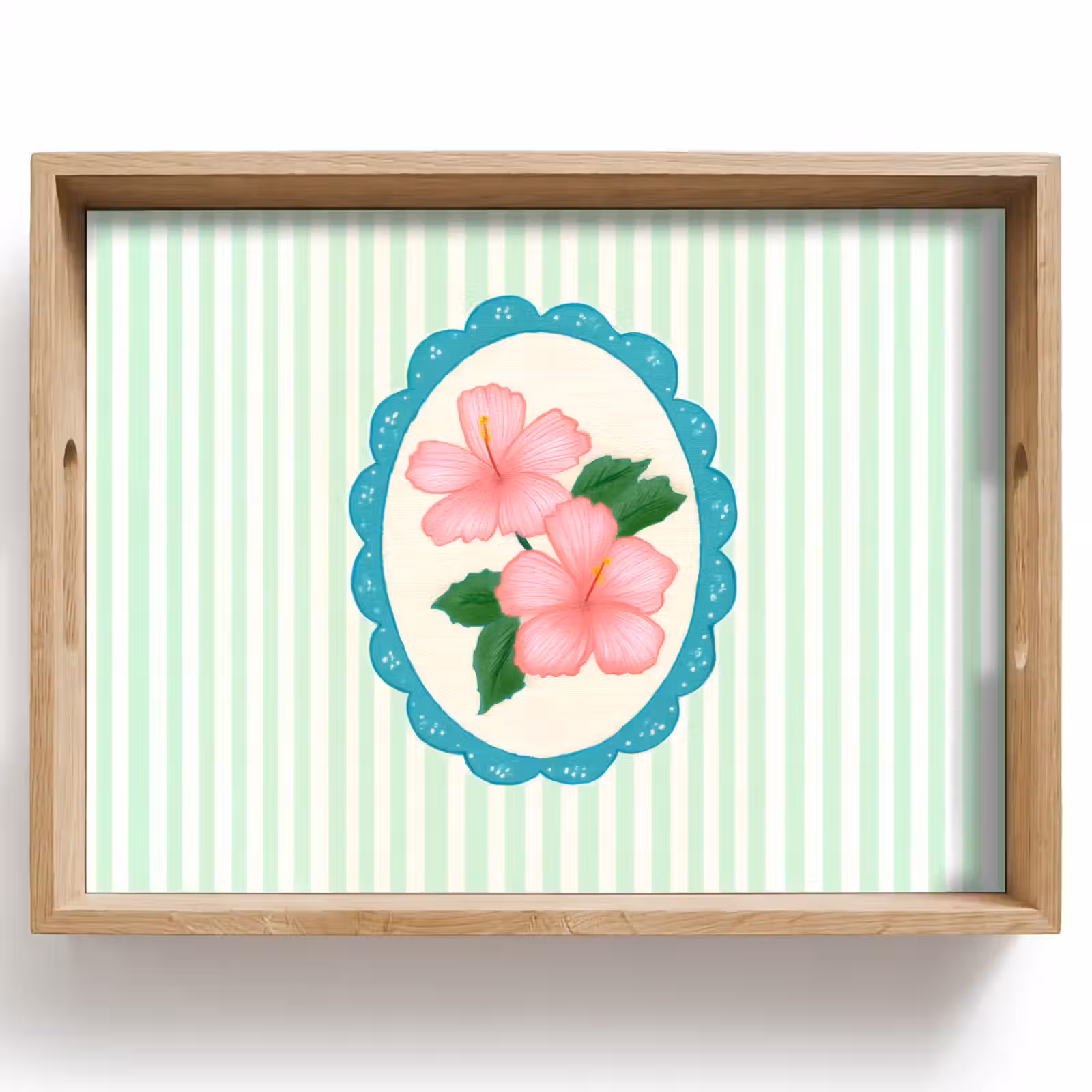 Bandeja - Flores - Oval - Rayas - Verde — 1