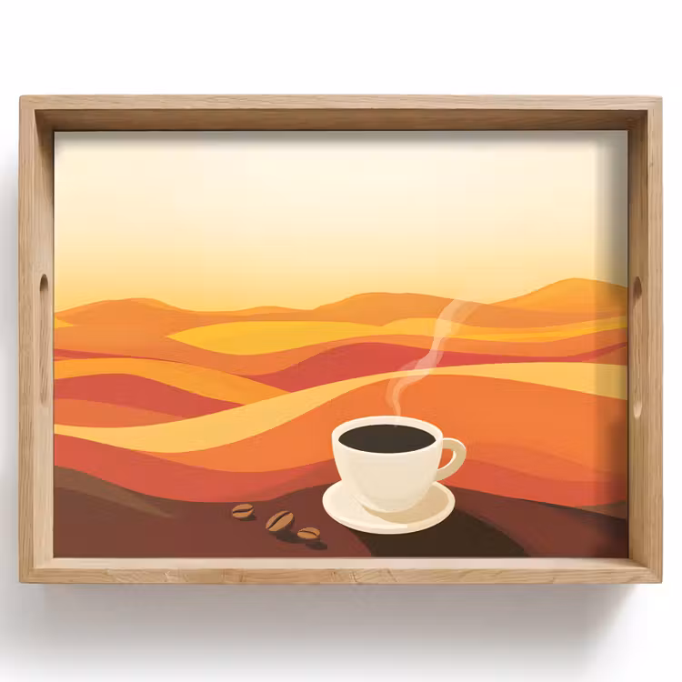 Bandeja - Café - Paisaje - Naranja - Granos de café — 1