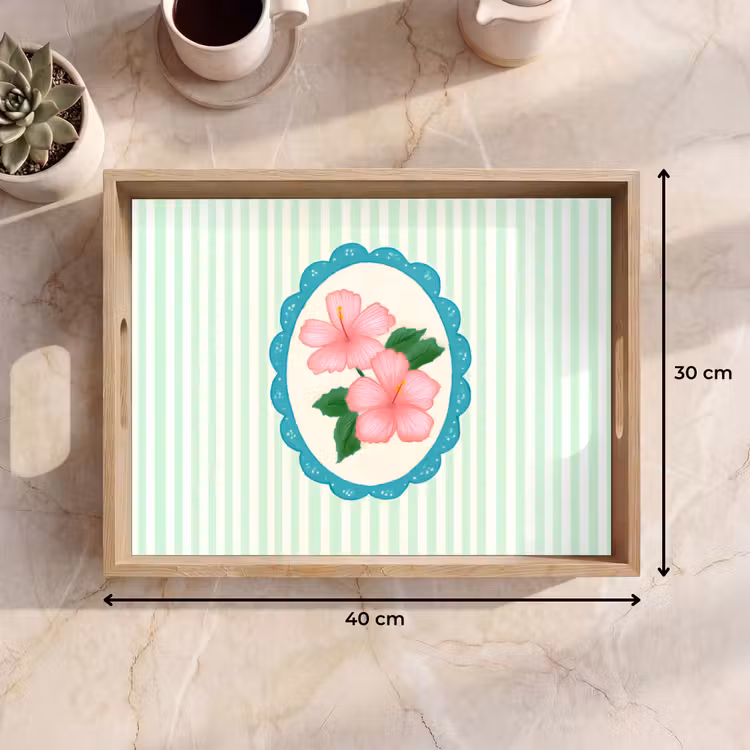 Bandeja - Flores - Oval - Rayas - Verde — 7