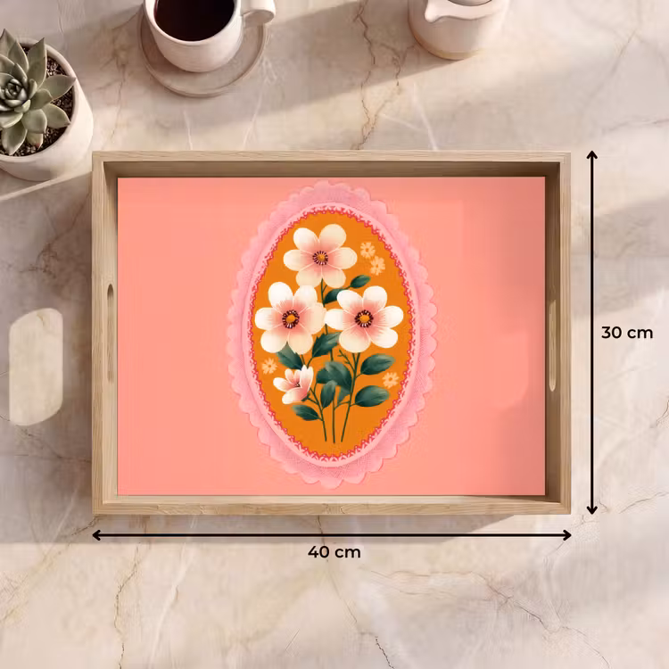 Bandeja - Ilustración - Flores - Borde - Rosa — 7