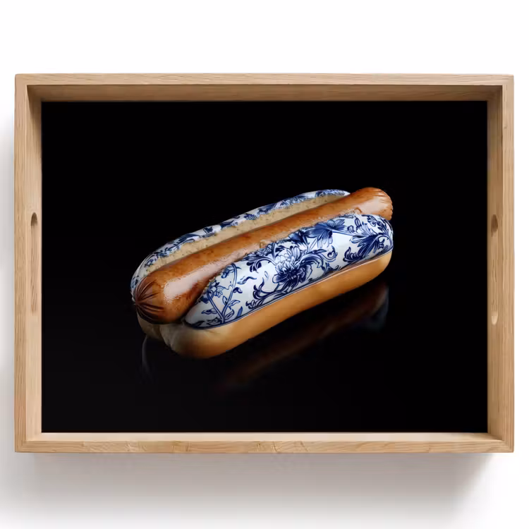 Bandeja - Hot dog - Porcelana - Azul de Delft - Comida — 1