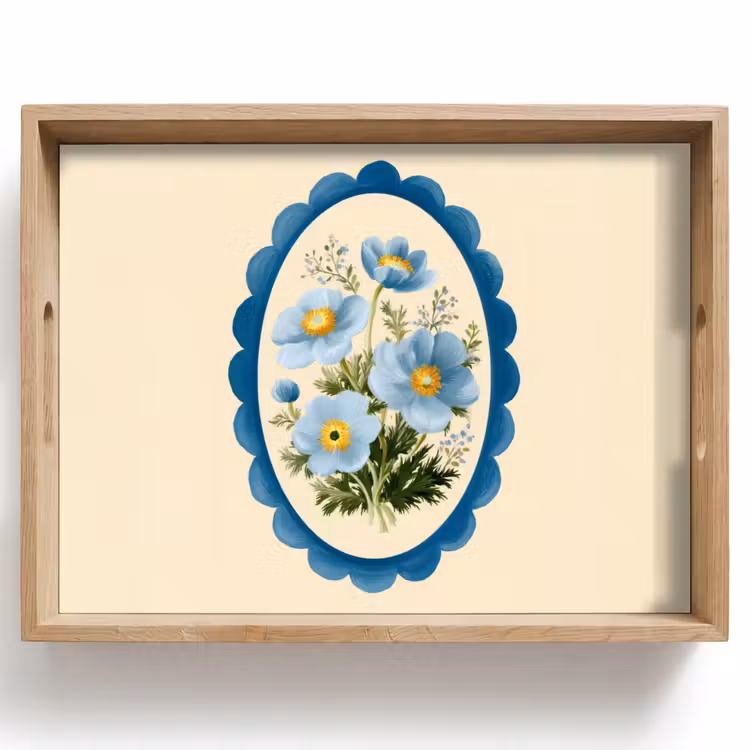 Bandeja - Lista - Flores - Azul claro - Ilustración — 1