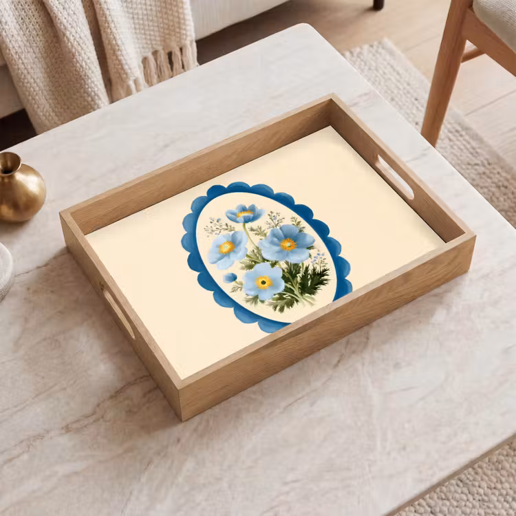 Bandeja - Lista - Flores - Azul claro - Ilustración — 2