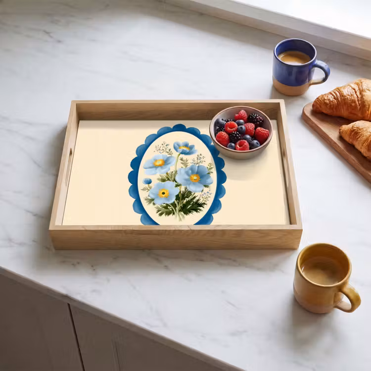 Bandeja - Lista - Flores - Azul claro - Ilustración — 3