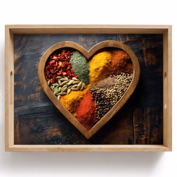 Bandeja - Madera - Corazón - Colorido - Especias — 1
