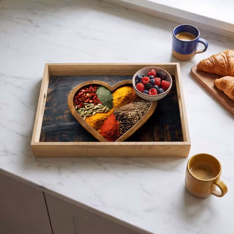 Bandeja - Madera - Corazón - Colorido - Especias — 3