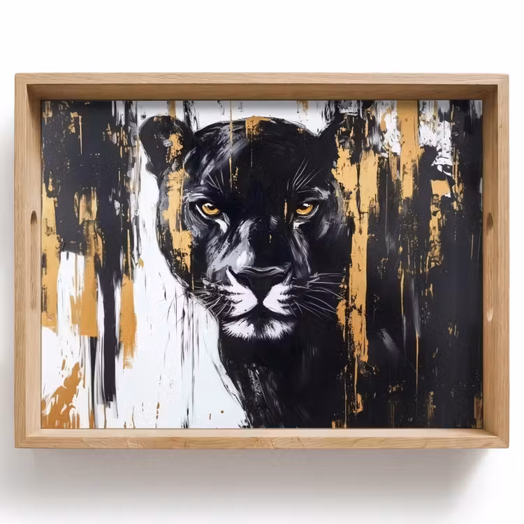 Bandeja - Pantera - Negro - Abstracto - Trazos de pintura — 1
