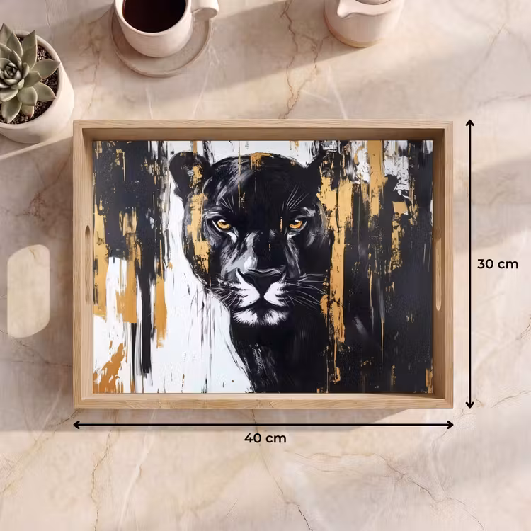Bandeja - Pantera - Negro - Abstracto - Trazos de pintura — 7