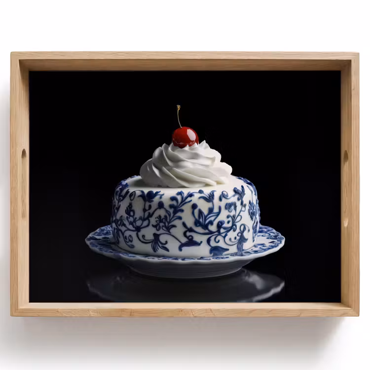 Bandeja - Tarta - Nata montada - Cereza - Plato - Azul de Delft — 1