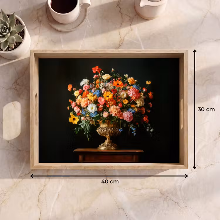 Bandeja - Oro - Flores - Colores - Jarrón — 7