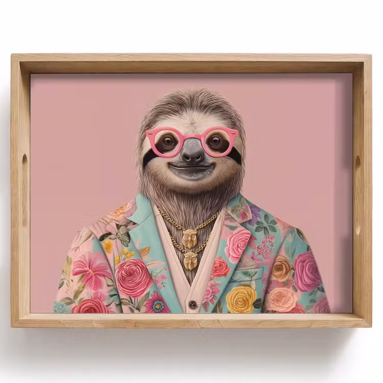 Bandeja - Pereza - Estampado floral - Gafas - Rosa — 1