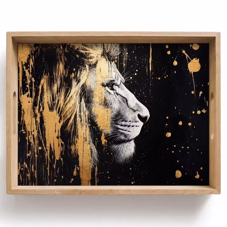 Bandeja - Retrato - León - Abstracto - Oro — 1