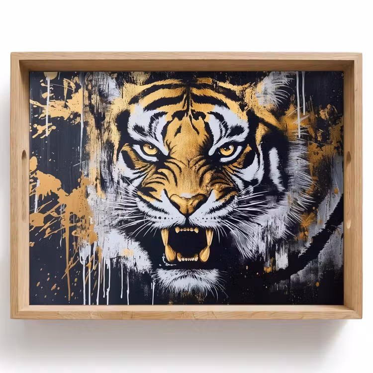 Bandeja - Tigre - Salpicaduras de pintura - Oro — 1