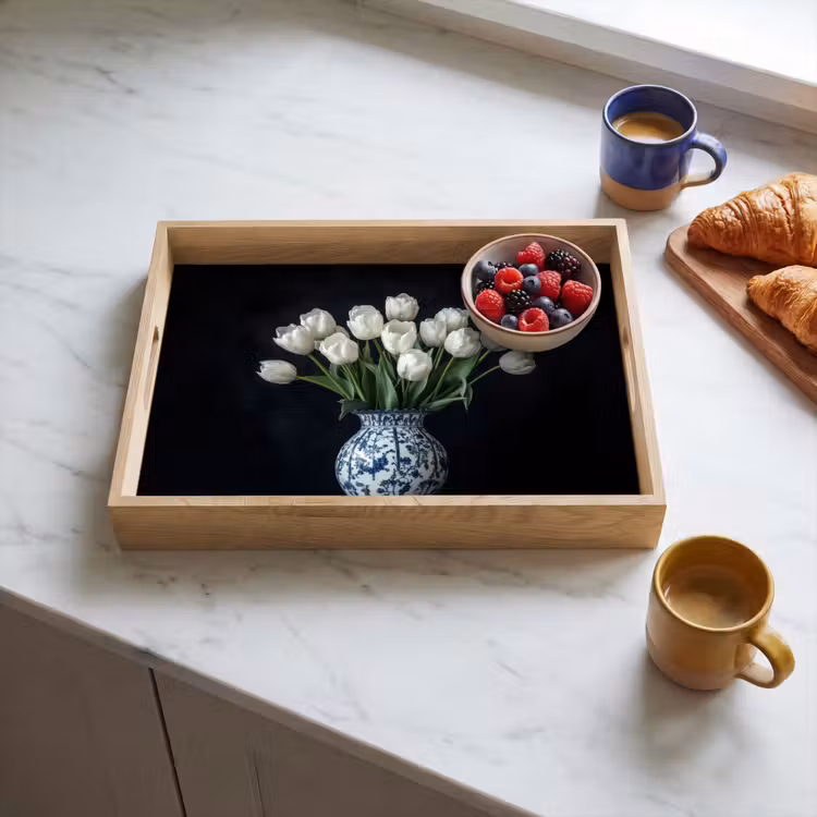 Bandeja - Blanco - Flores - Tulipanes - Jarrón — 3