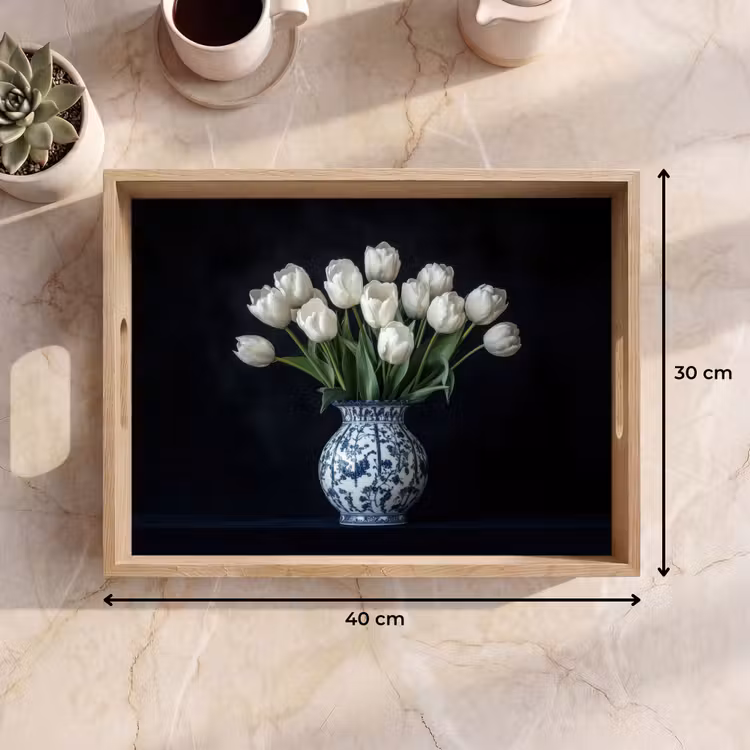 Bandeja - Blanco - Flores - Tulipanes - Jarrón — 7