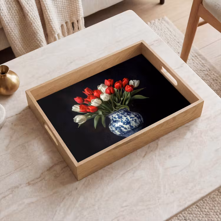 Bandeja - Rojo - Flores - Tulipanes - Jarrón — 2