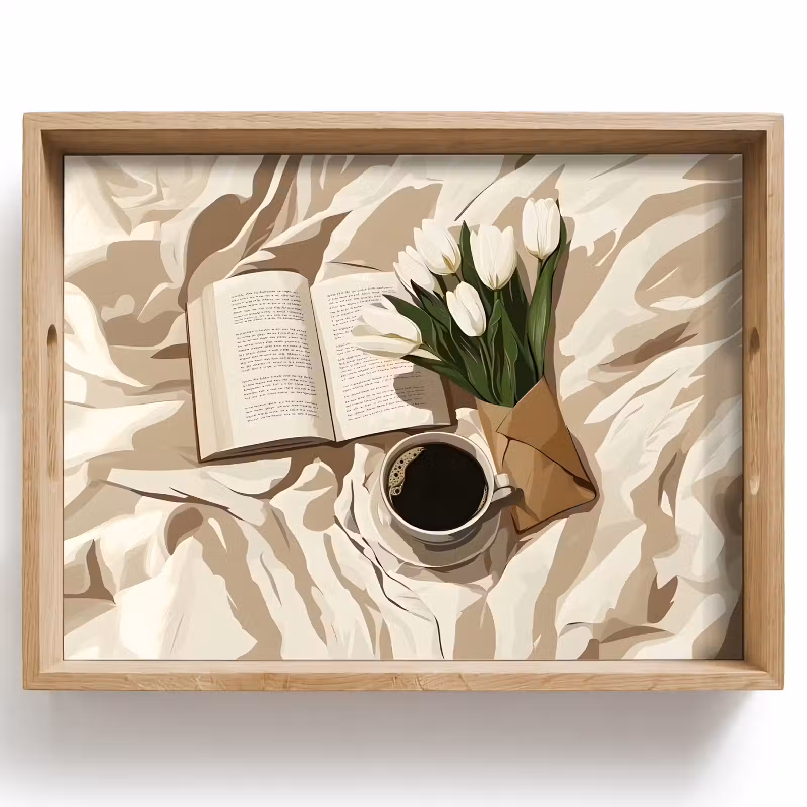 Bandeja - Libro - Ilustración - Tulipanes - Café — 1