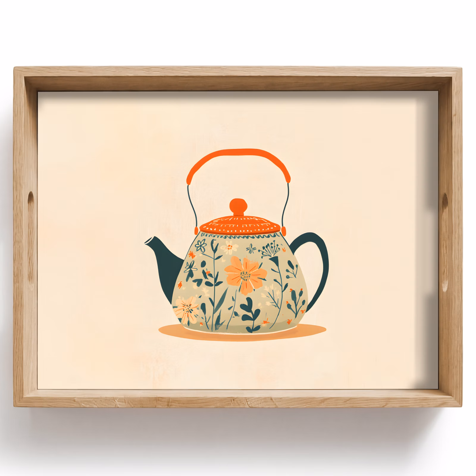 Bandeja - Naranja - Tetera - Flores - Hojas — 1