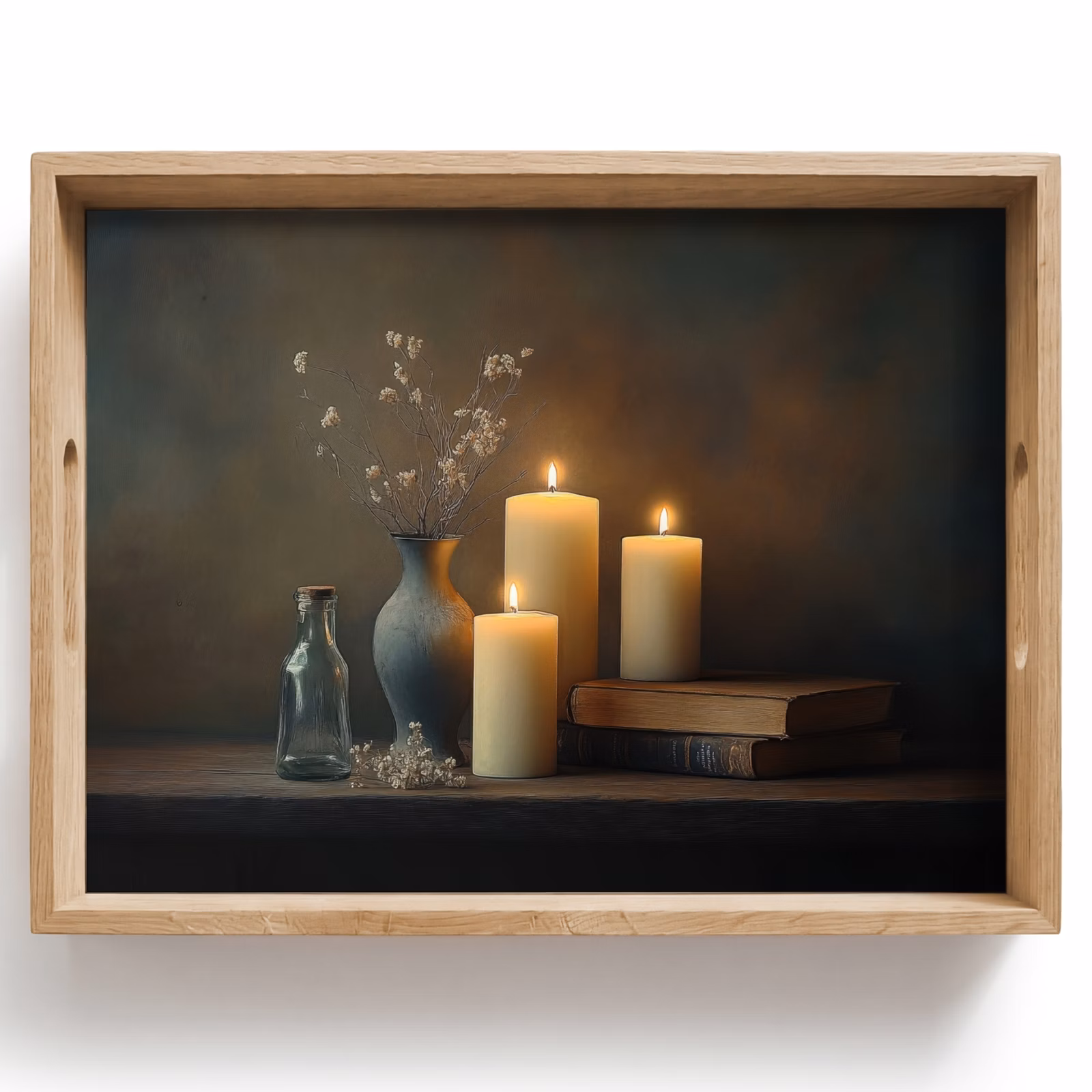 Bandeja - Velas - Naturaleza muerta - Rústico - Libros — 1