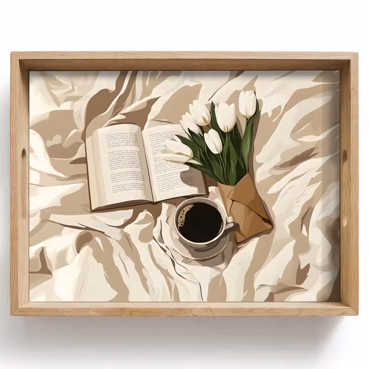 Bandeja - Libro - Ilustración - Tulipanes - Café — 1