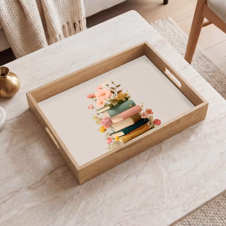 Bandeja - Libros - Pila - Flores - Colorido — 2