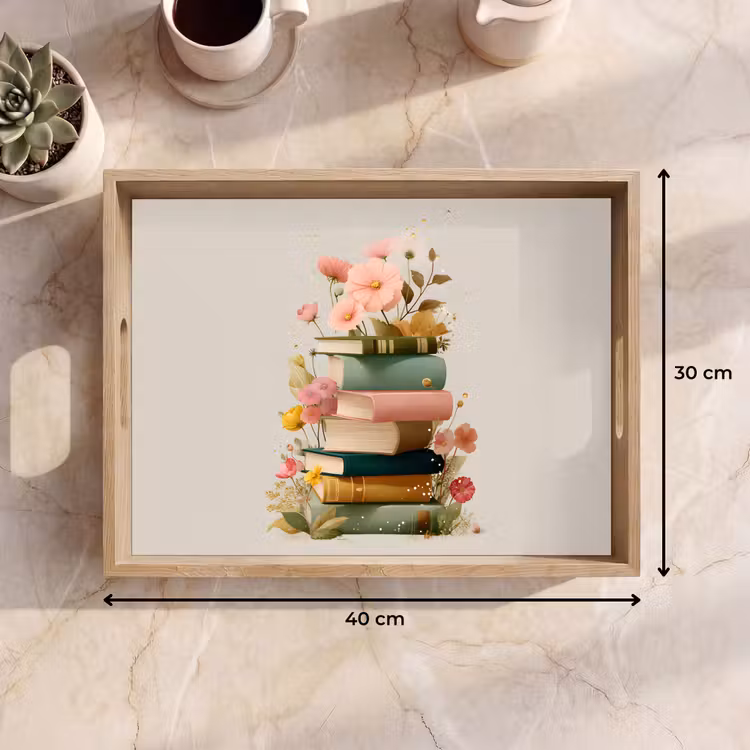 Bandeja - Libros - Pila - Flores - Colorido — 7