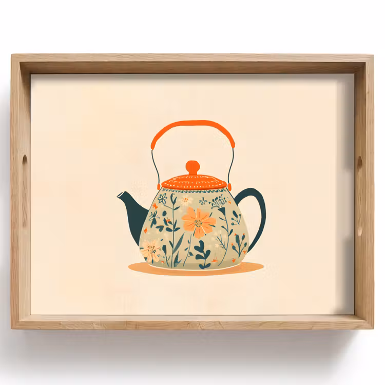 Bandeja - Naranja - Tetera - Flores - Hojas — 1