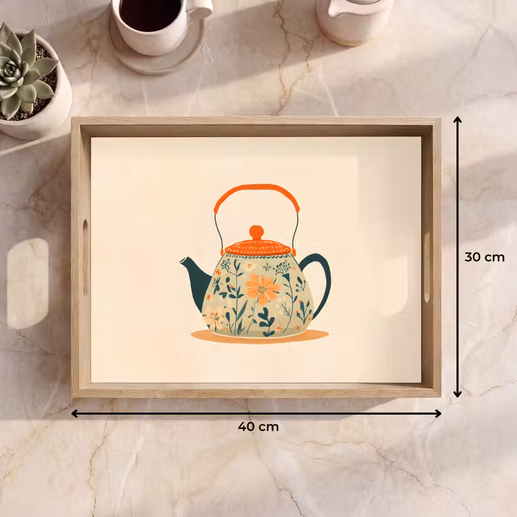 Bandeja - Naranja - Tetera - Flores - Hojas — 7