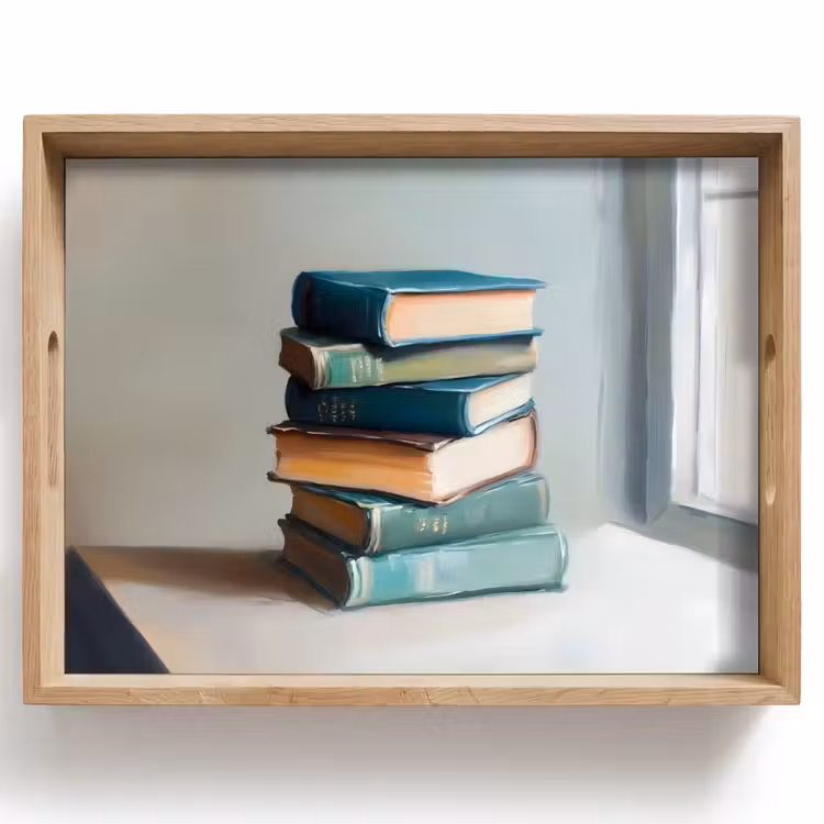 Bandeja - Pila - Libros - Verdes - Luz del día — 1