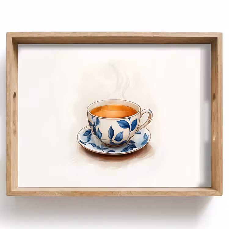 Bandeja - Taza de té - Hojas - Azul — 1