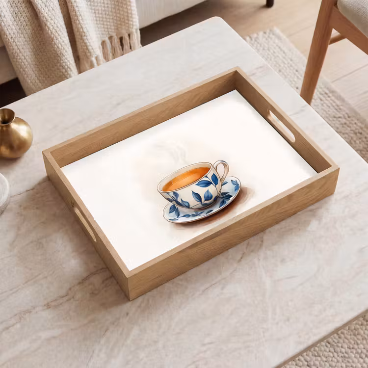 Bandeja - Taza de té - Hojas - Azul — 2