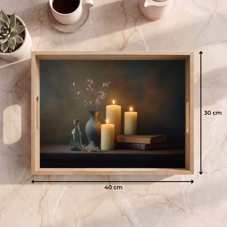 Bandeja - Velas - Naturaleza muerta - Rústico - Libros — 7