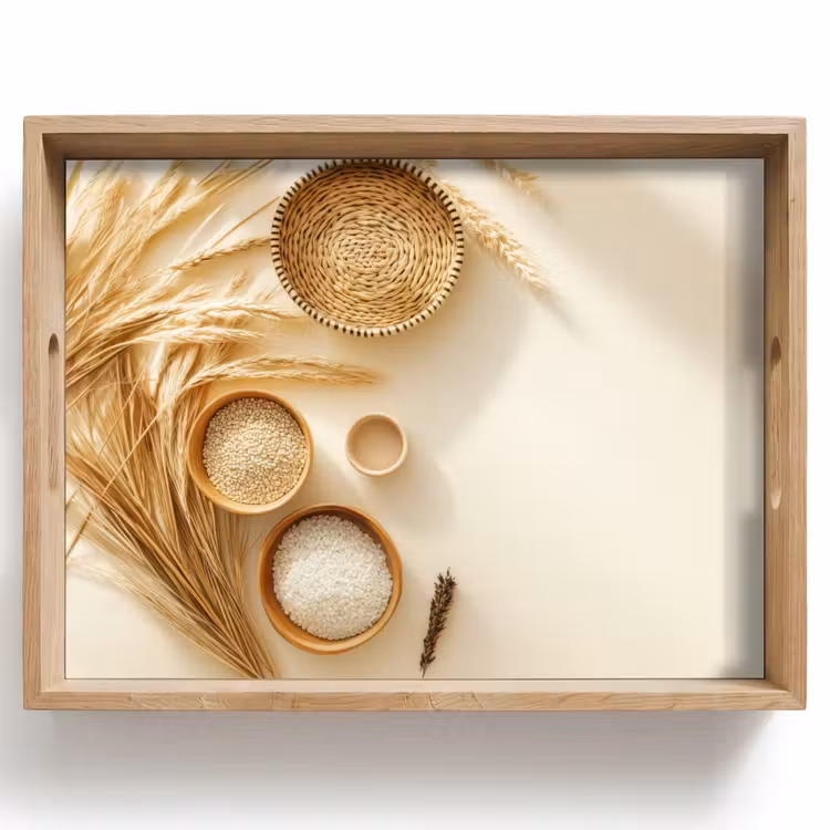 Bandeja - Cereales - Madera - Cuenco - Beige — 1