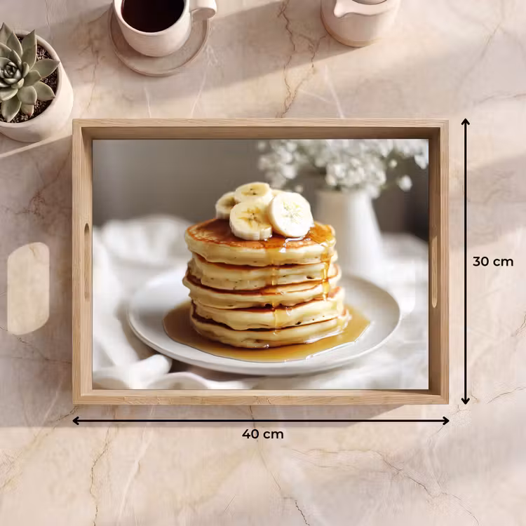 Bandeja - Tortitas - Plátano - Sirope - Blanco - Beige — 7